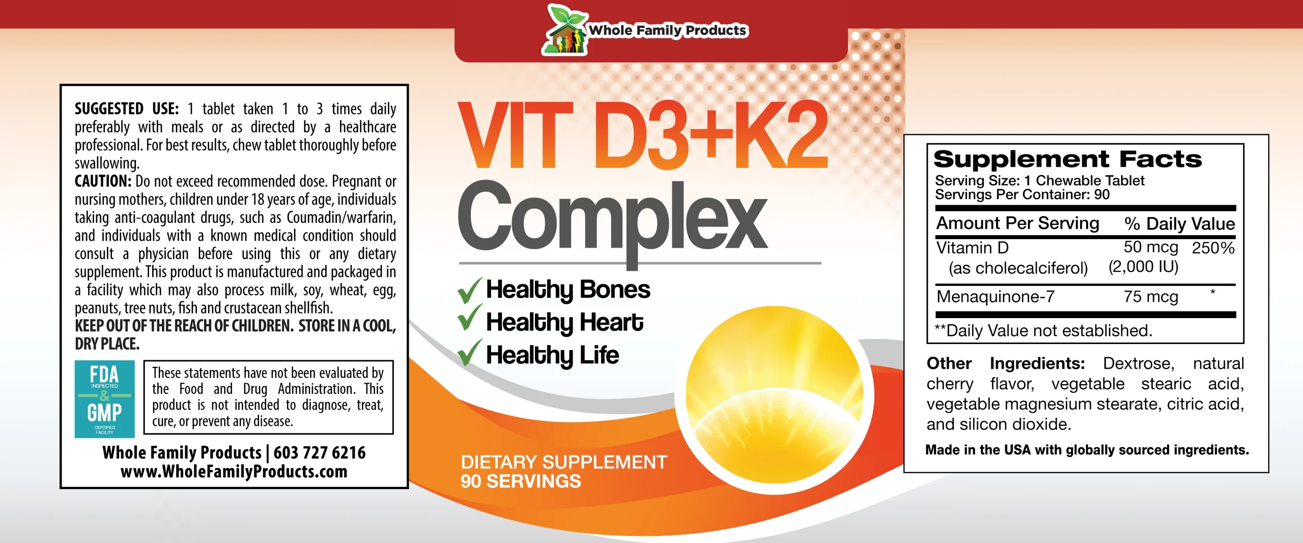 Vit D3 + K2 Complex for Strong Bones and Heart Health 2 Vitamin D3 + K2 Complex strong bones heart health and calcium absorption product label
