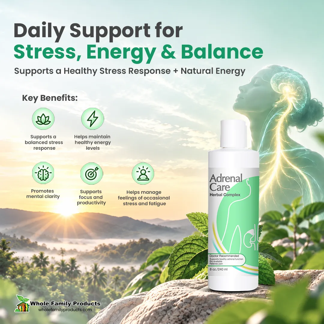Pregnenolone Health Benefits and Natural Anti-Inflammatory Properties 1 Adrenal care infographic highlighting adrenal support, stress response, energy, mental clarity, and focus