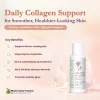 Collagen AM and PM infographic featuring daily collagen skin support for hydration, firm-looking skin, and healthy-looking skin.