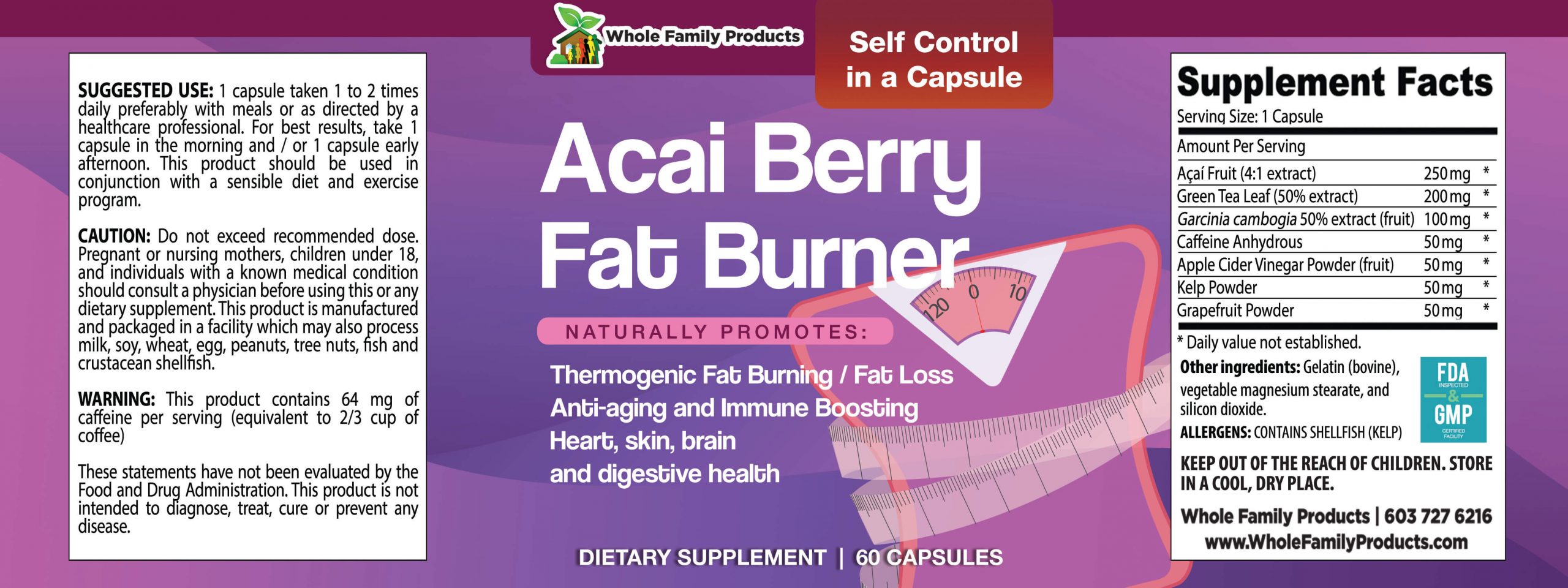 Acai Berry Fat Burner 3 Acai Berry Fat Burner 60 Capsules WFP Product Label