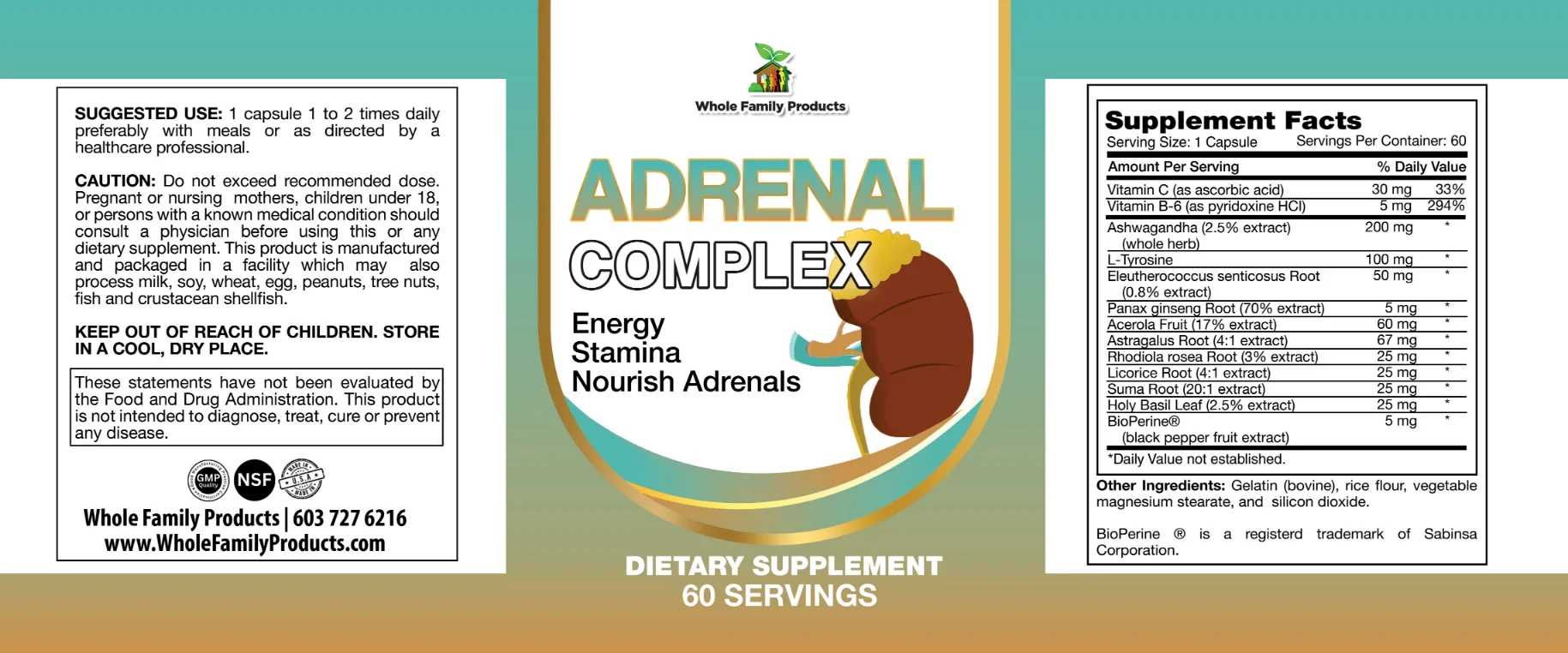 Adrenal Complex 3 Adrenal Complex 60ct - WFP Product Label