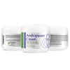 Andropause prostate cream 2 oz jar 3 side view showing product information and directions for prostate health support