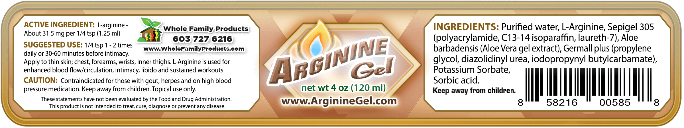 Arginine Gel 3 Arginine Gel 4oz Jar WFP Label