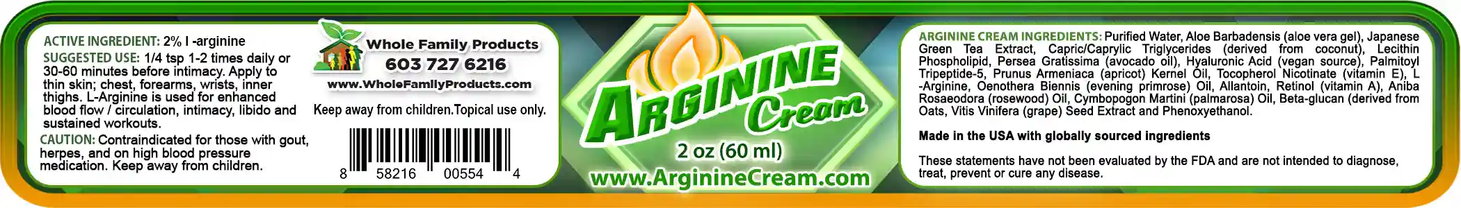 Arginine Cream Maximum Formula 2 Arginine Cream Maximum Formula 2oz jar label showing L-Arginine amino acid cream for circulation, nitric oxide support, and intimacy wellness