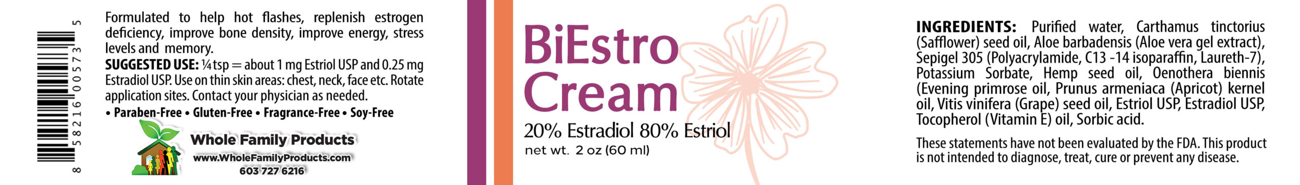 BiEstro Cream 2 Biestro Cream 2oz jar label with estradiol and estriol supports menopause symptoms hormonal balance and menstrual cycle wellness