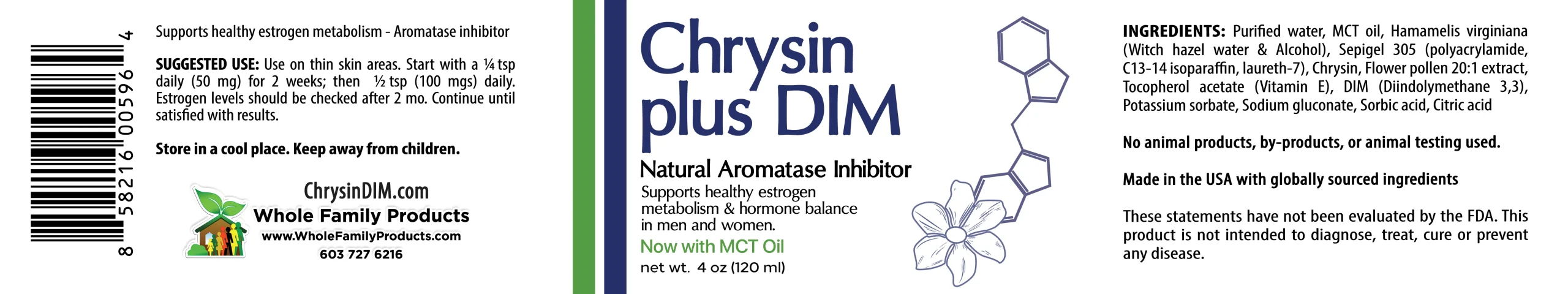 Chrysin Plus DIM and Swedish Flower Pollen Extract 2 Chrysin Plus DIM and Swedish Flower Pollen Extract 4oz transdermal cream with MCT oil supports hormone balance and estrogen metabolism