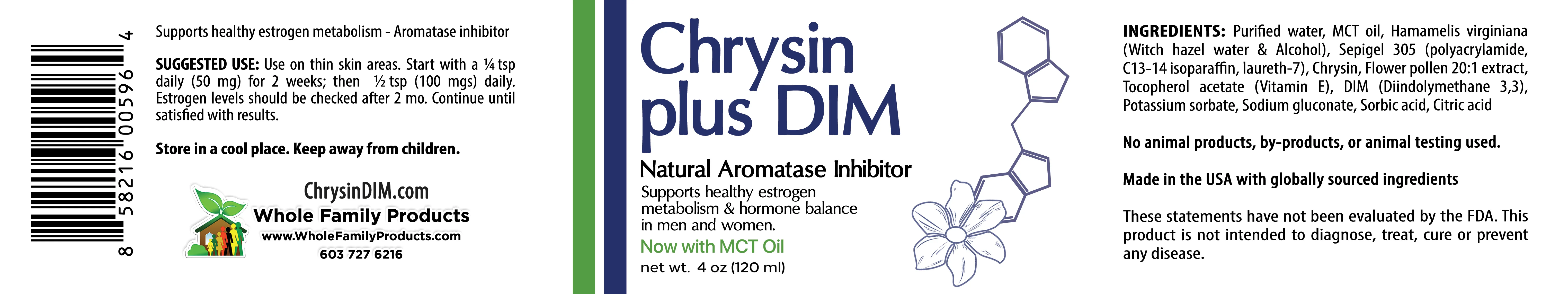 Chrysin Plus DIM and Swedish Flower Pollen Extract 3 Chrysin Plus DIM and Swedish Flower Pollen Extract 4oz transdermal cream with MCT oil supports hormone balance and estrogen metabolism