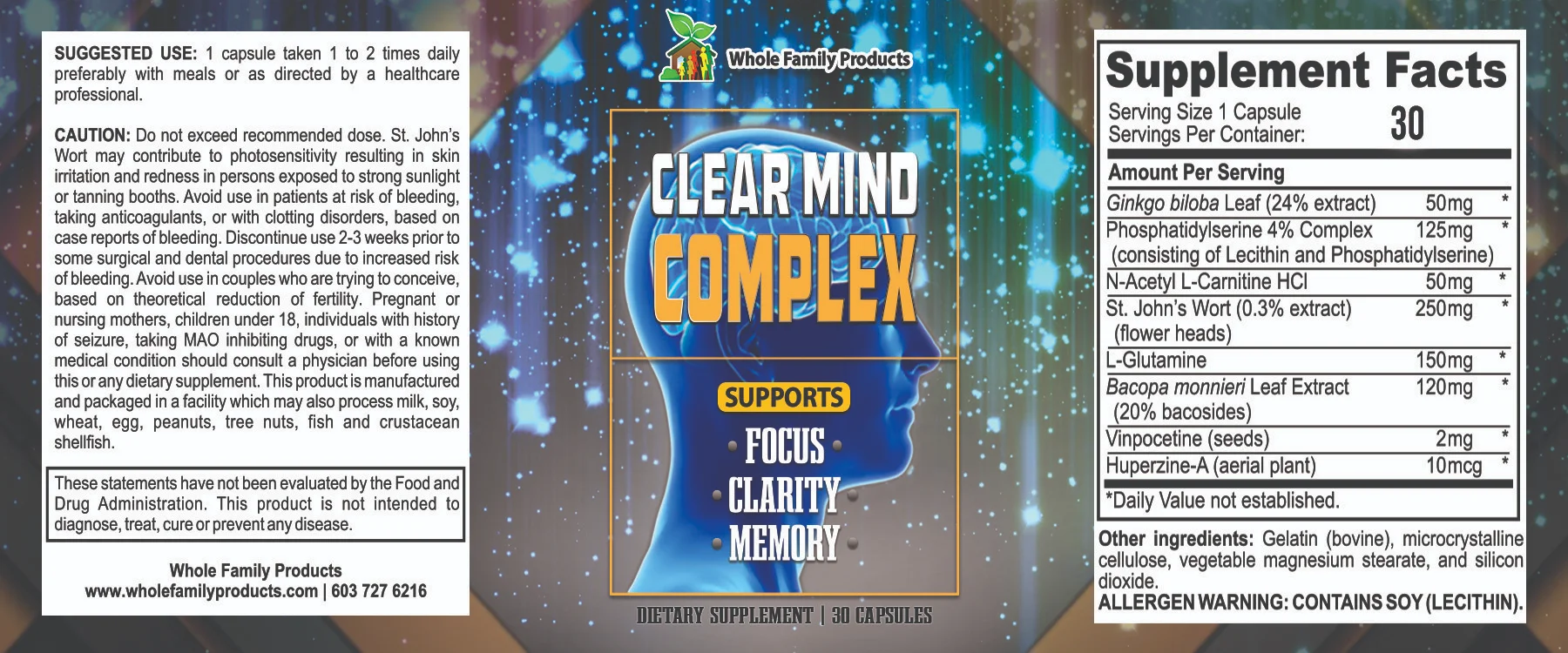 Clear Mind Complex 2 Clear Mind Complex supplement label natural brain support formula with ginkgo biloba and vinpocetine