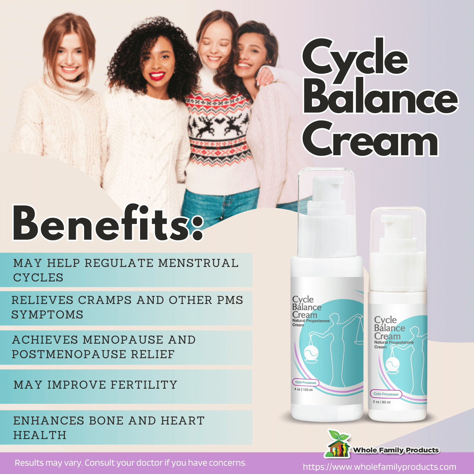 Low Progesterone Its Role in Recurrent Miscarriage 1 Cycle Balance Cream Pumps - Relieves Cramps and Other PMS Symptoms Infographics with Logo