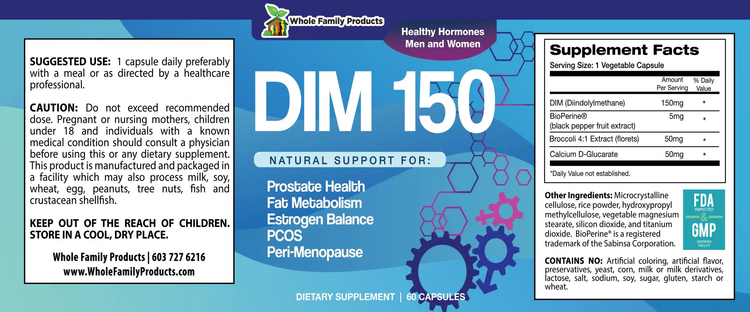 DIM 150 2 DIM 150 hormone balance supplement label with 150mg diindolylmethane for estrogen and testosterone support