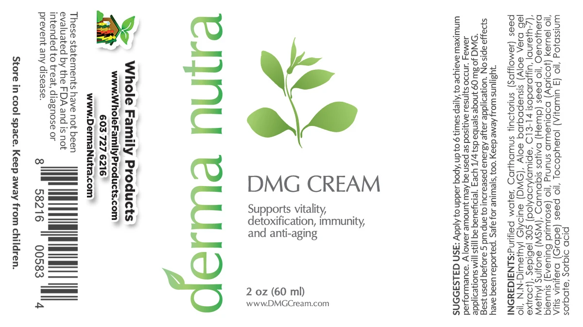 DMG Cream 2 DMG Cream dimethylglycine cream label for energy immune support and mental clarity