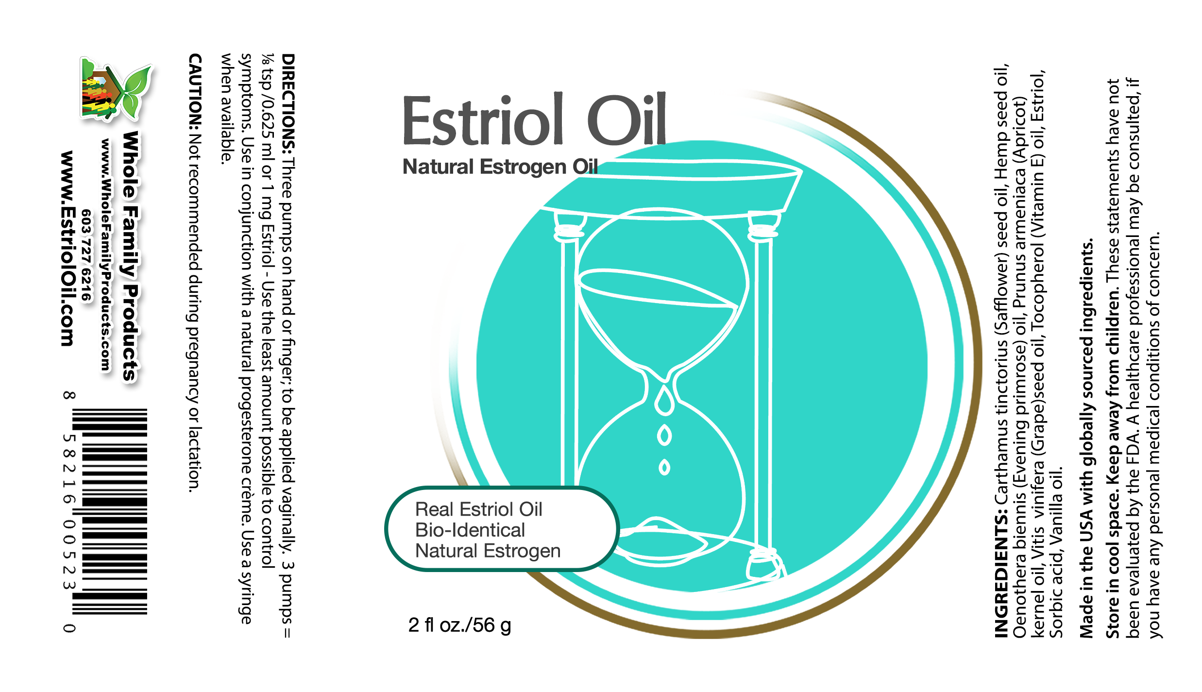 Estriol Oil 2 Estriol Oil Natural Estrogen Oil 2oz Pump Product Label
