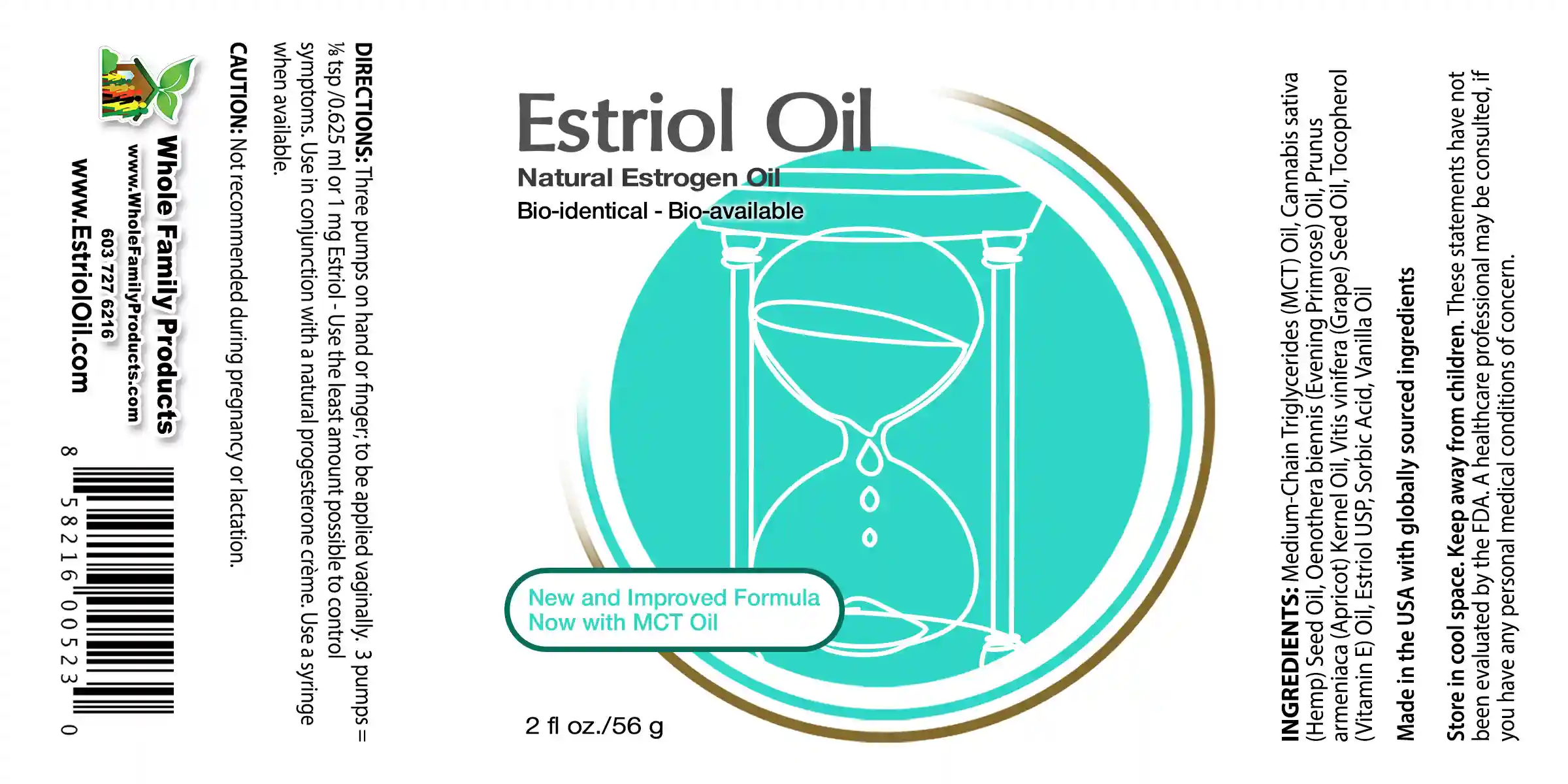 Estriol Oil 3 Estriol Oil label showing bioidentical estriol with natural oils for menopause support including vaginal dryness and hormone balance