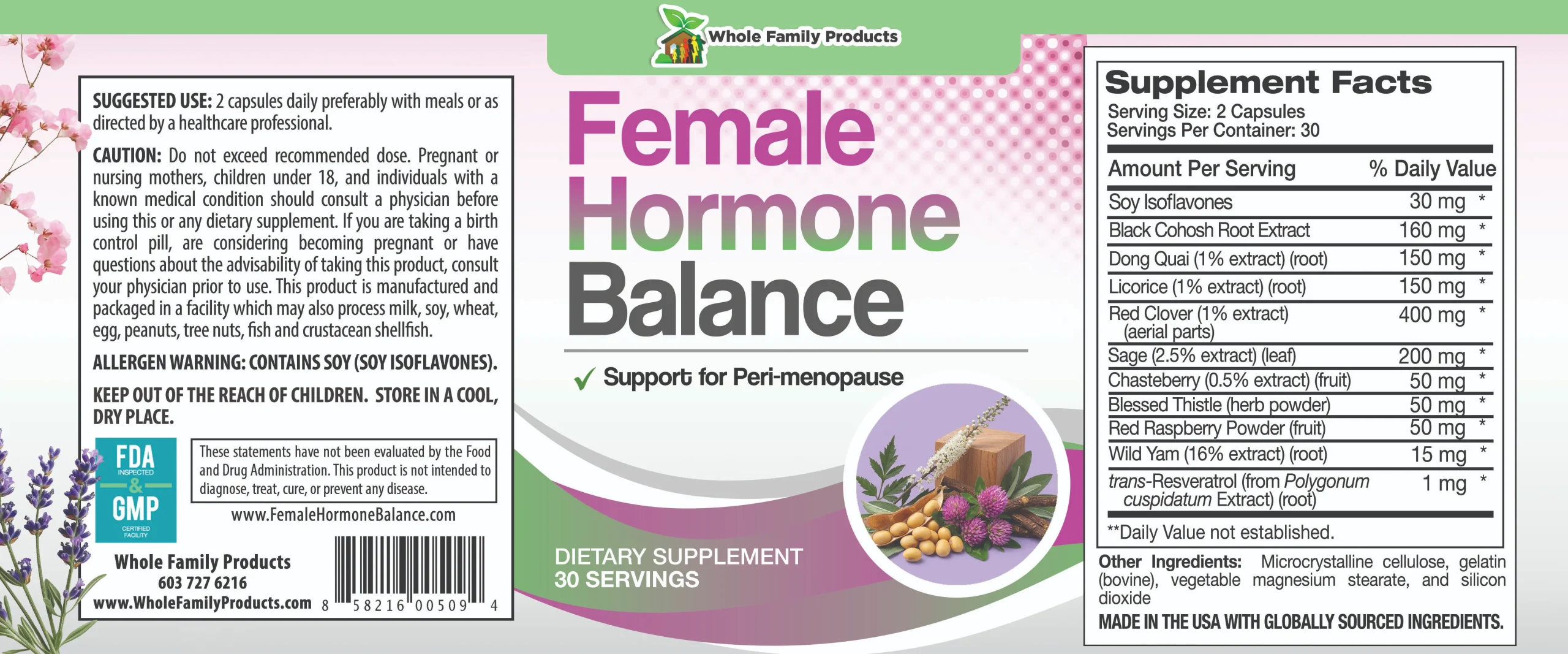 Female Hormone Balance 2 Female Hormone Balance supplement label showing its traditional herbal ingredients for women's hormonal wellness