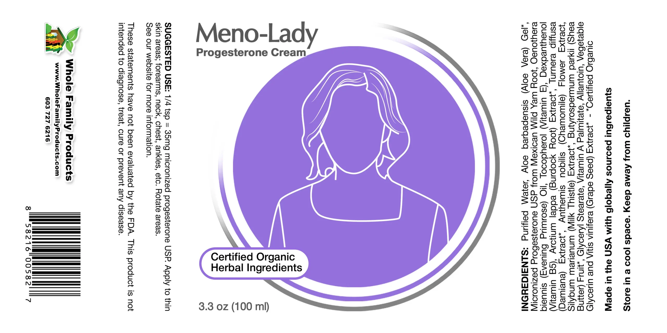 Meno-Lady Progesterone Cream 3 Meno-Lady 3.3oz pump natural menopause support cream for women by Whole Family Products