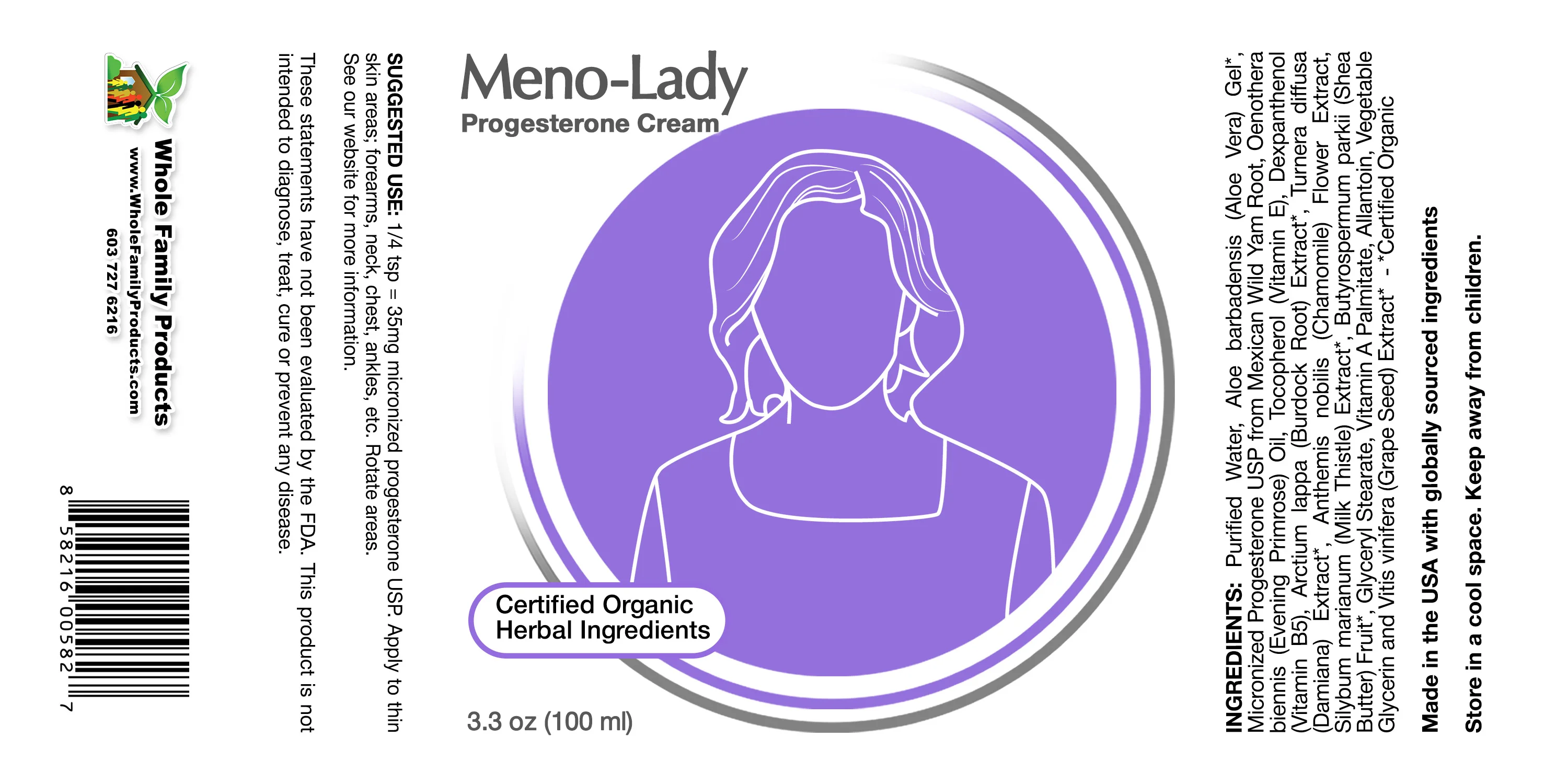 Meno-Lady Progesterone Cream 5 Meno-Lady 3.3oz pump natural menopause support cream for women by Whole Family Products