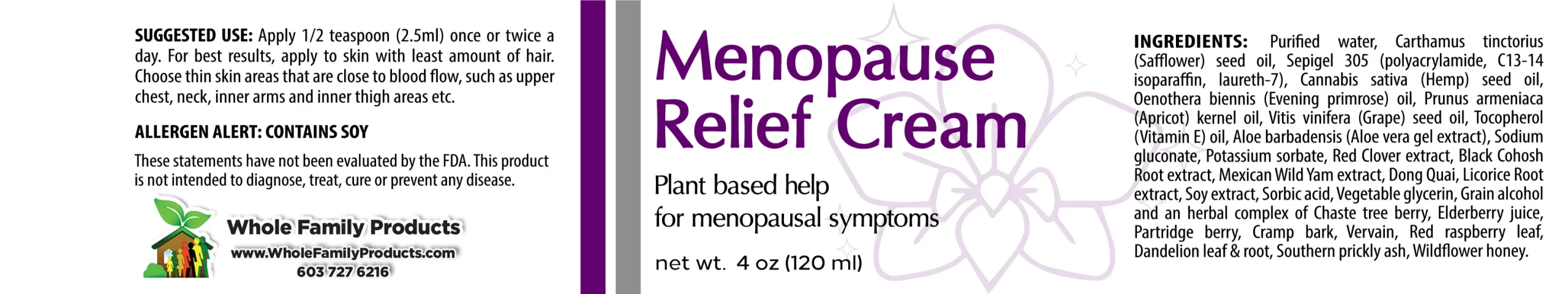 Menopause Relief Cream - Purely PhytoEstrogens 2 Menopause Relief Cream natural phytoestrogen hormone cream for hot flashes and mood swings product label