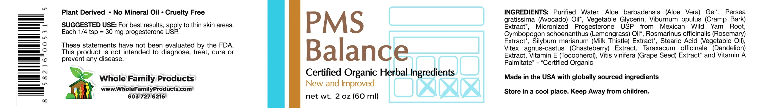 PMS Balance Progesterone Cream 2 PMS Balance progesterone cream label showing menstrual support formula with wild yam progesterone USP blend