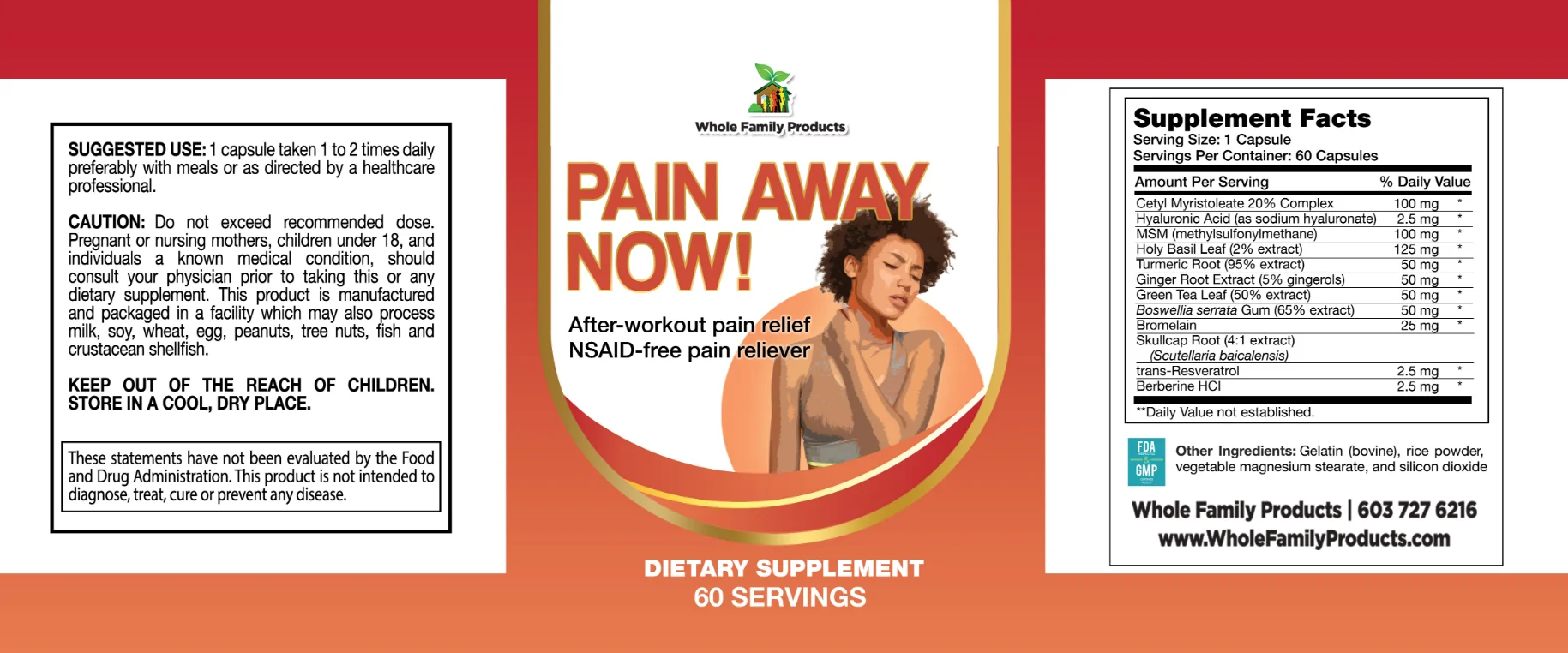 Pain Away Now 2 Pain Away Now natural pain relief supplement label NSAID free formula for muscle soreness and joint support