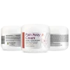 Pain Away Cream jar three side view showing ingredients suggested use and product details for arthritis and chronic pain relief with MSM and glucosamine