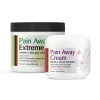 Pain Away Cream improved organic and Pain Away Extreme jars showing arthritis and joint pain relief formulas with MSM glucosamine and essential oils