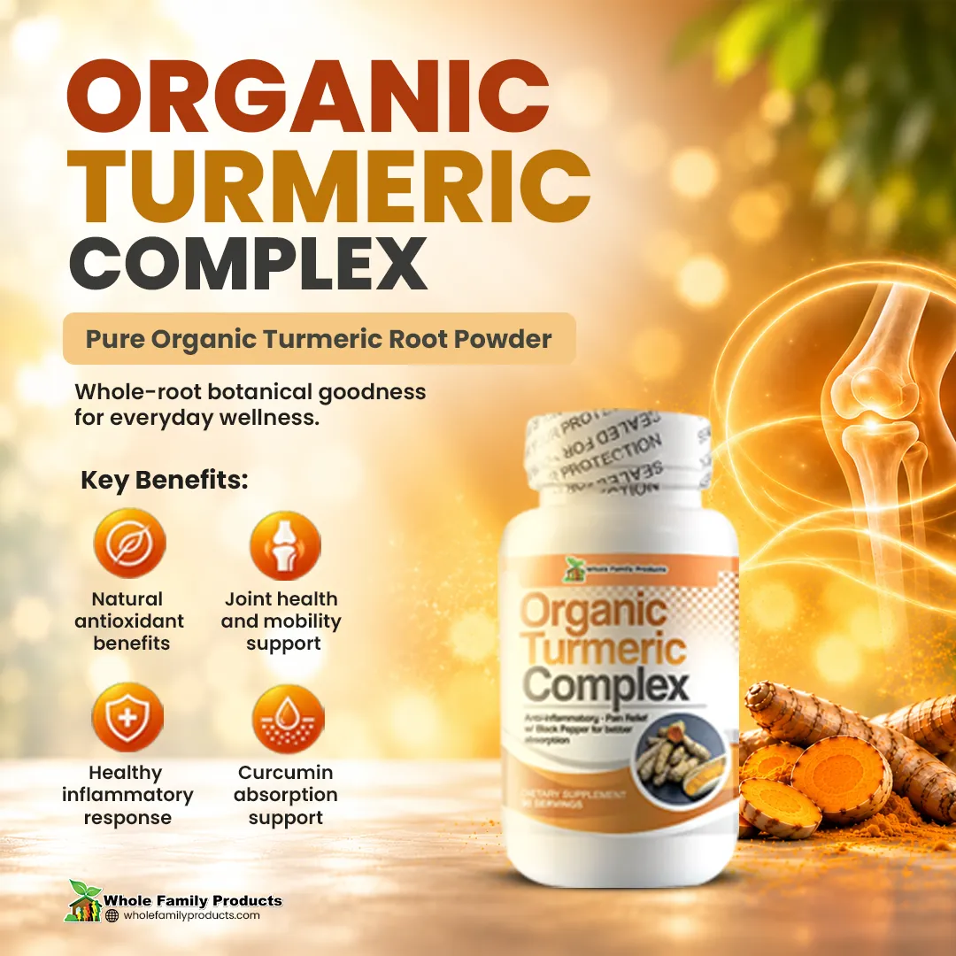 Know the Effective Natural Anti-inflammatory Supplements That Help Reduce Inflammation Quickly 1 Organic Turmeric Complex benefits infographic showing natural inflammation and antioxidant support