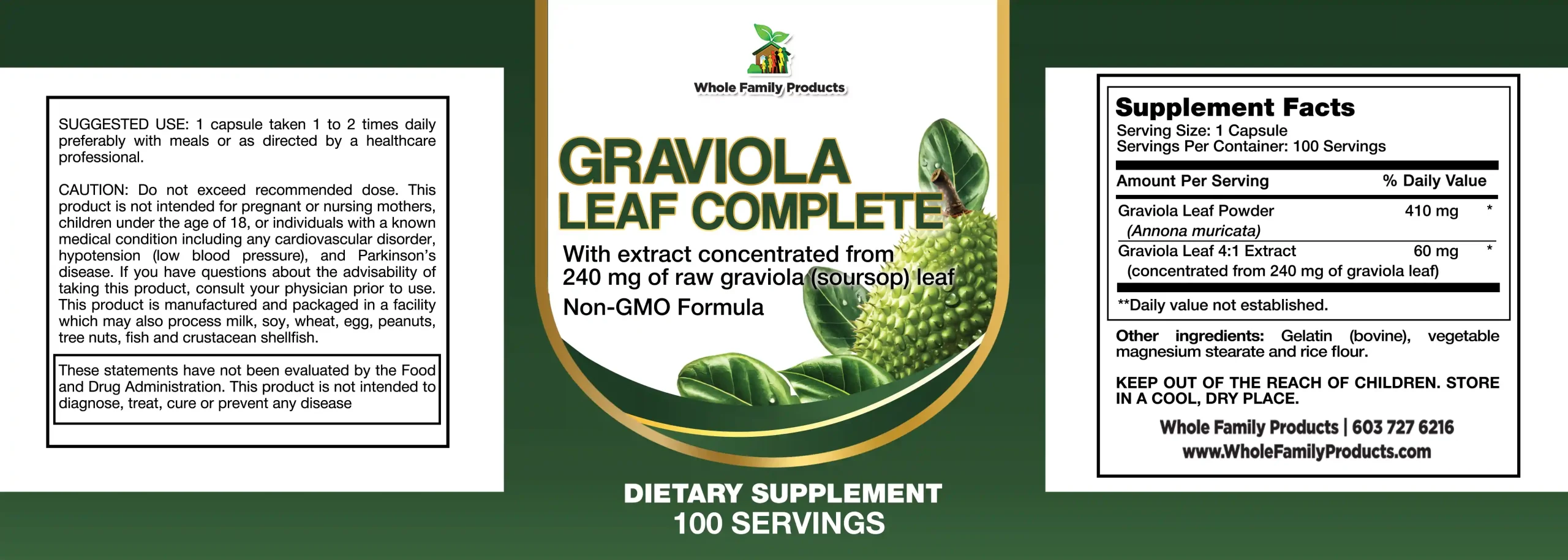 Graviola Leaf Complete 2 Graviola Leaf Complete herbal supplement with graviola soursop leaf powder and extract for immune support and energy wellness
