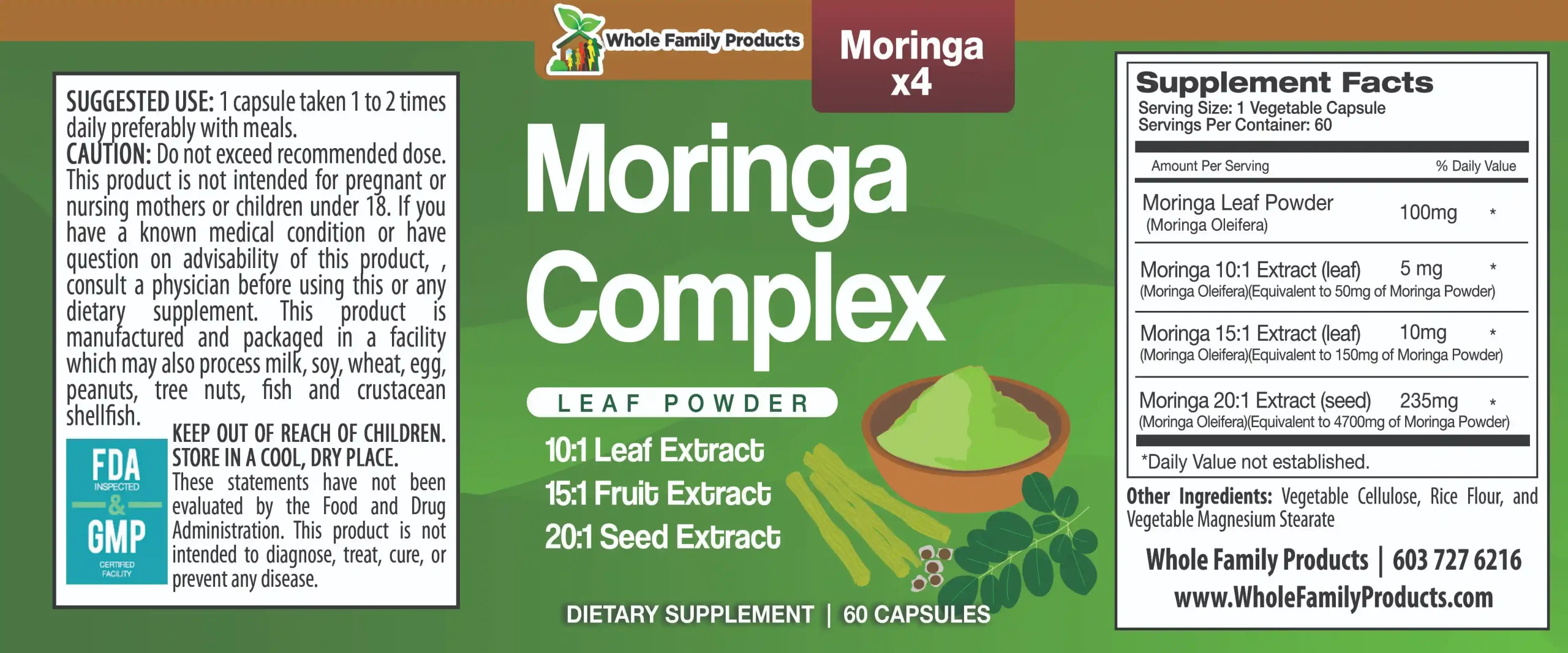 Moringa Complex 2 Moringa Complex herbal supplement with moringa oleifera leaf seed and fruit extracts for antioxidant immune and wellness support
