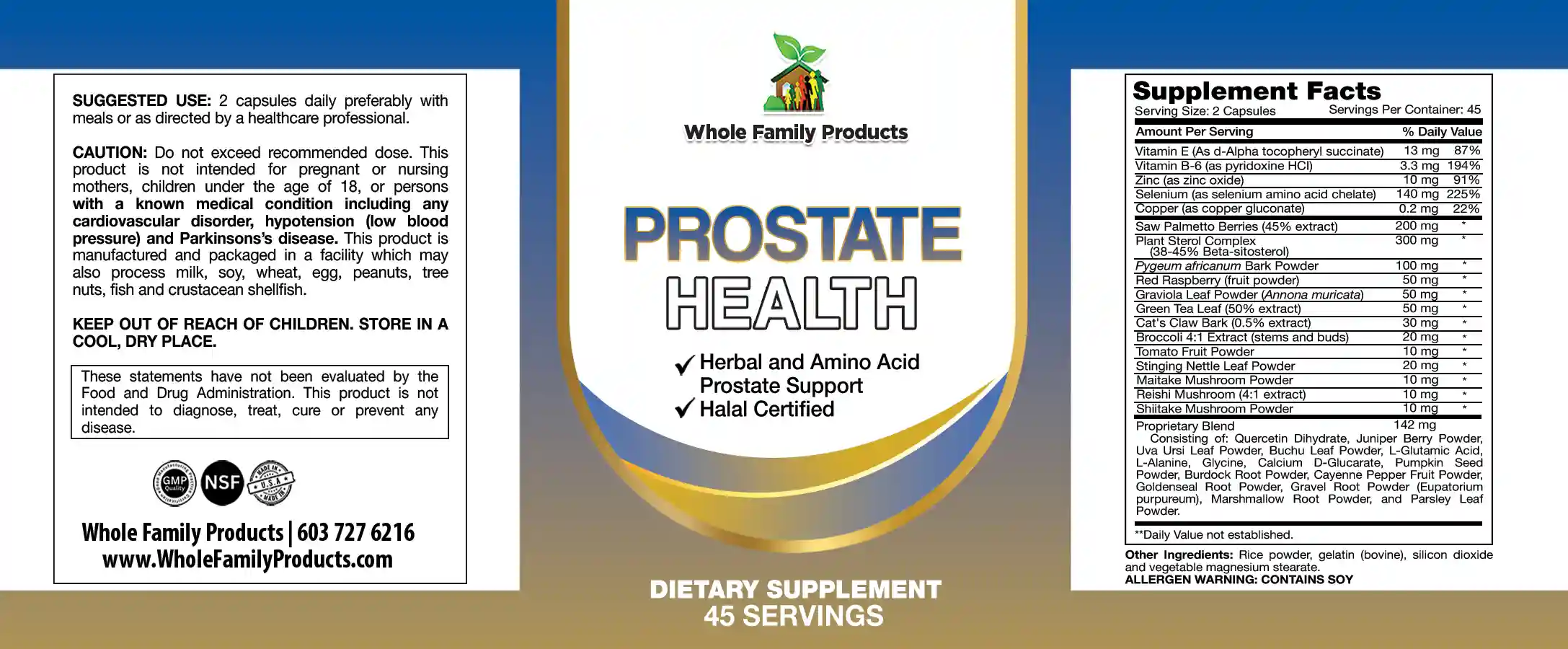 Prostate Health 2 Prostate health supplement label with saw palmetto pygeum zinc and mushroom blend for men's prostate wellness support