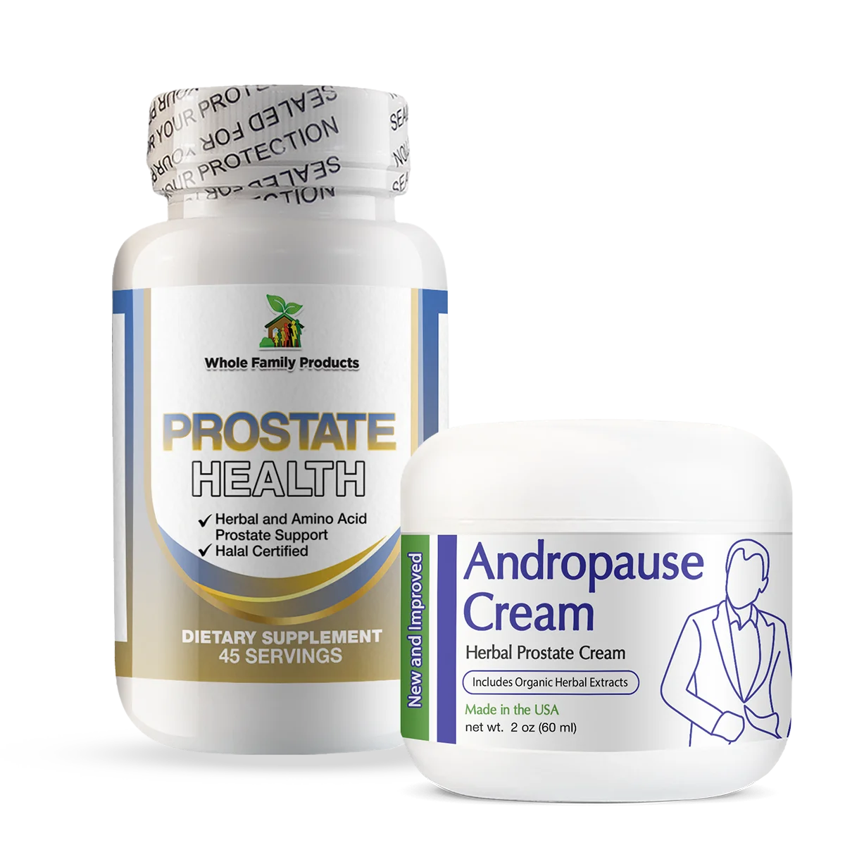 Andropause Prostate Cream 1 Andropause Cream 2oz Jar and Prostate Health Together Products