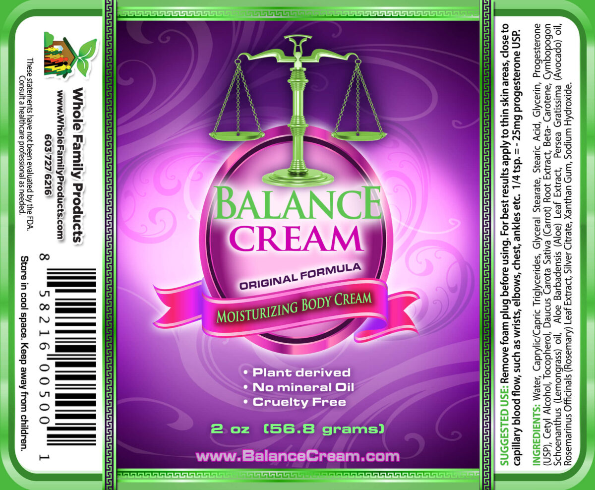 Balance Cream 2oz Pump Label