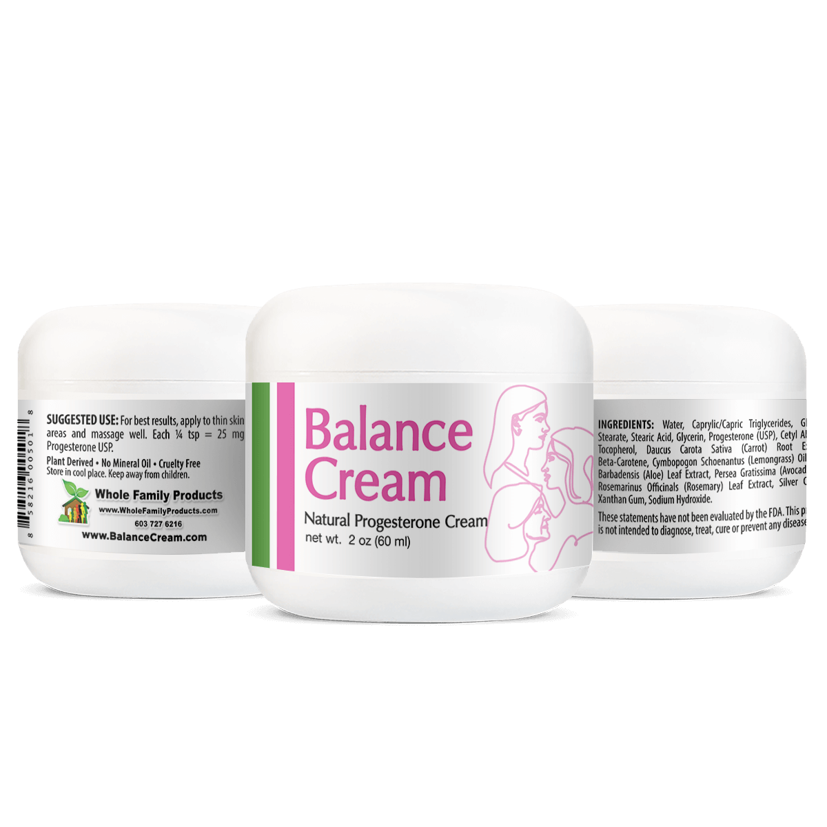 Balance Cream Natural Progesterone 2oz Jar - 3 Sides View
