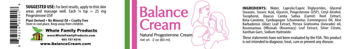 Balance Cream Natural Progesterone 2oz Jar - Label