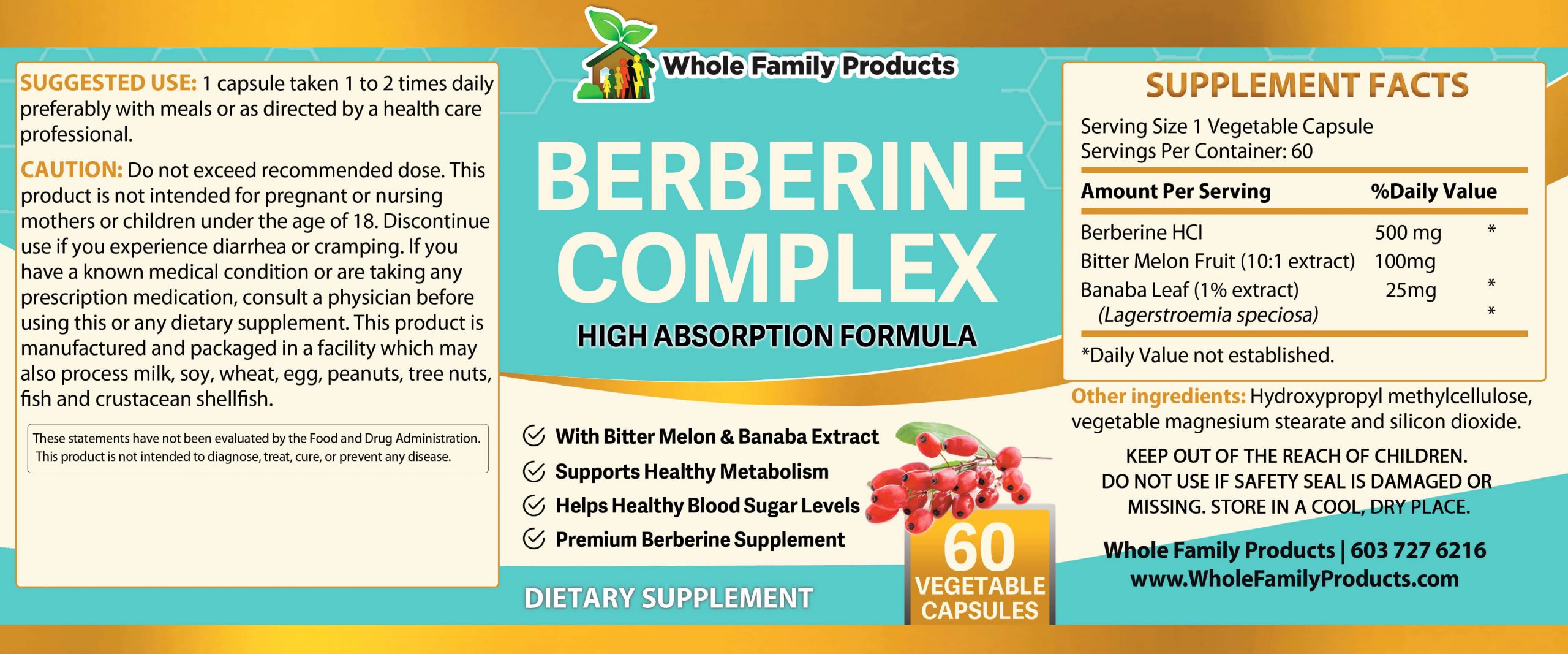 Berberine Complex Ingredients and Use Label