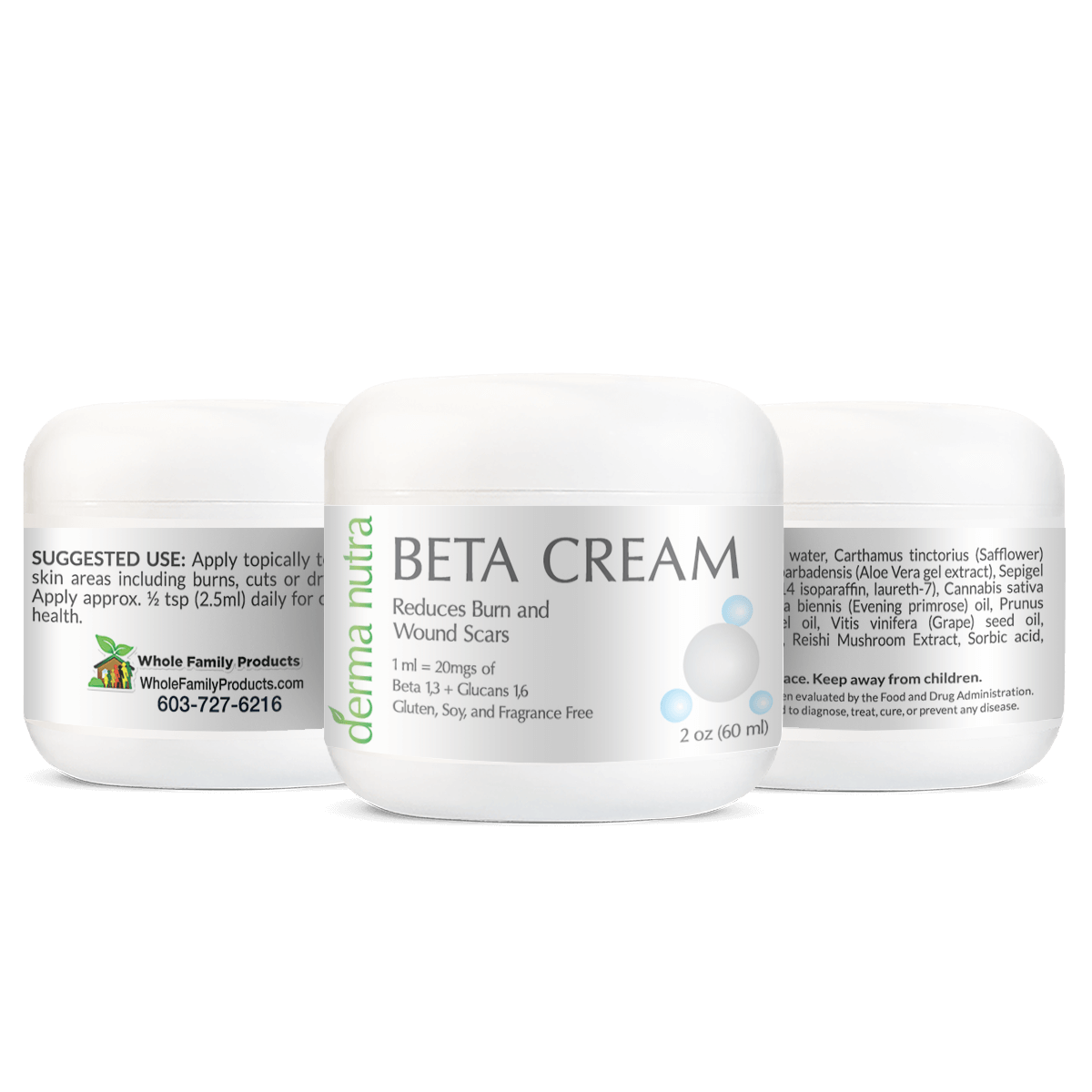 Beta Cream 2oz Jar Reduces Burn and Wound Scars