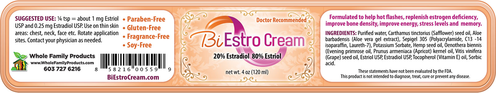 BiEstro Cream 4oz Jar Label
