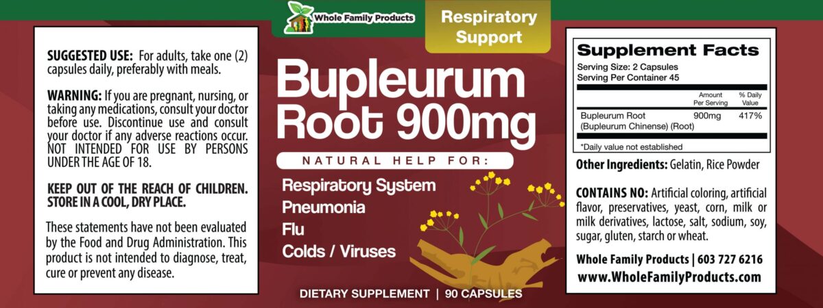 Bupleurum Root 900mg 90 Capsules WFP Product Label