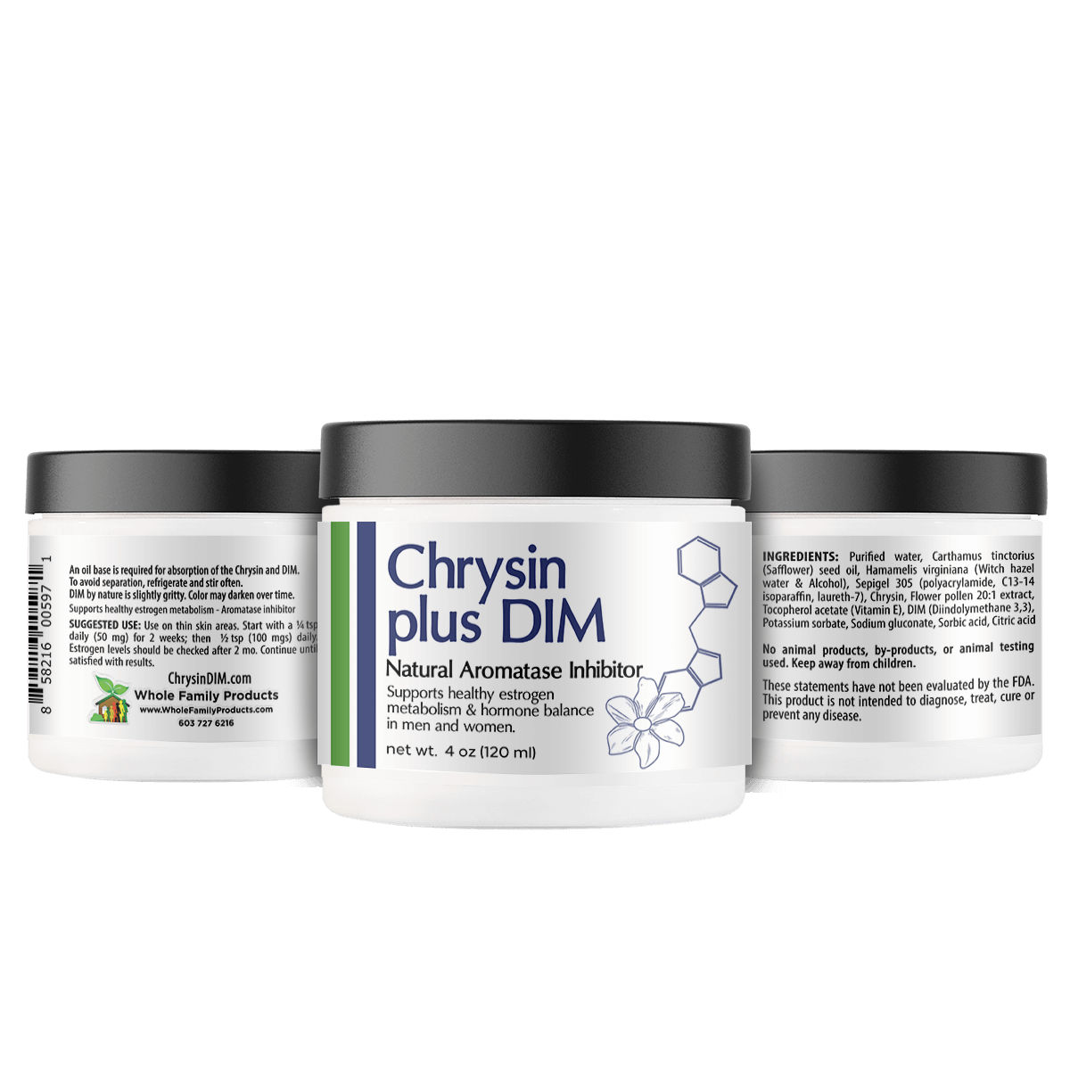 Chrysin plus DIM 4oz jar - Supports Metabolism and Hormone Balance in Men and Women