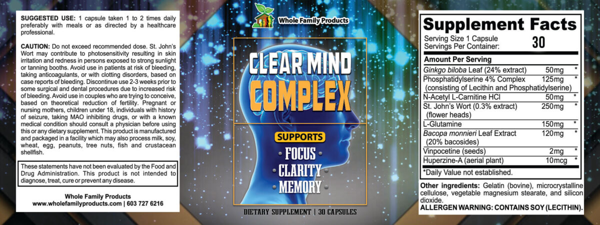 Clear Mind Complex Product Label 30 Capsules