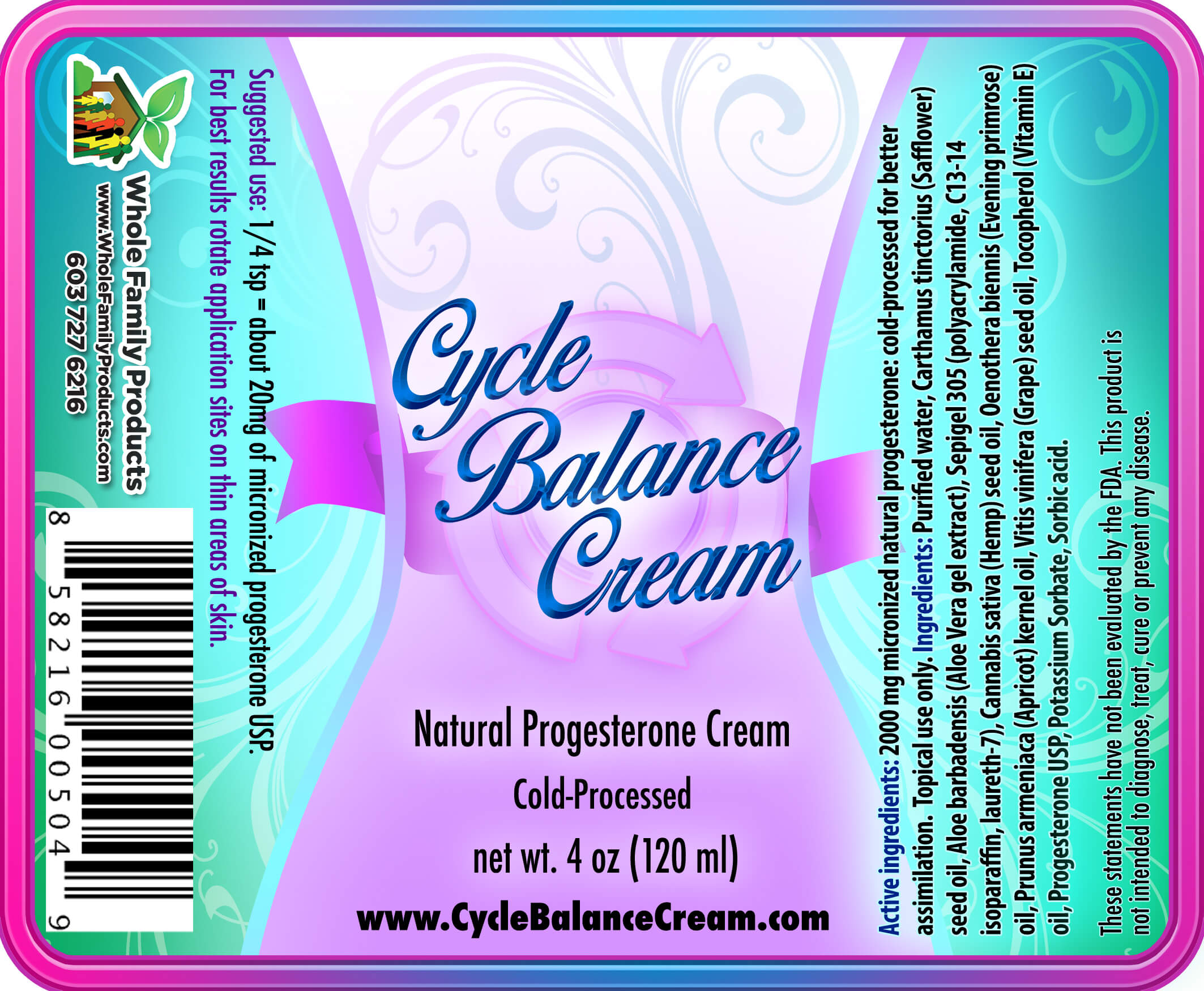 Cycle Balance Cream 4 oz pump Label
