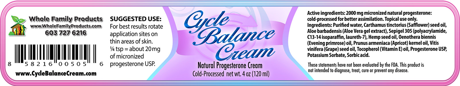 Cycle Balance Cream 4oz Jar Label