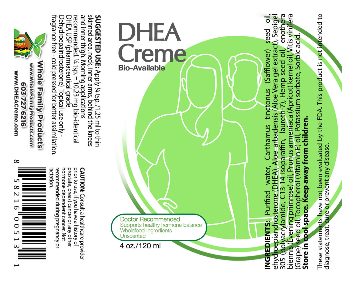 Dhea Creme 4 oz Fliptop Product Label