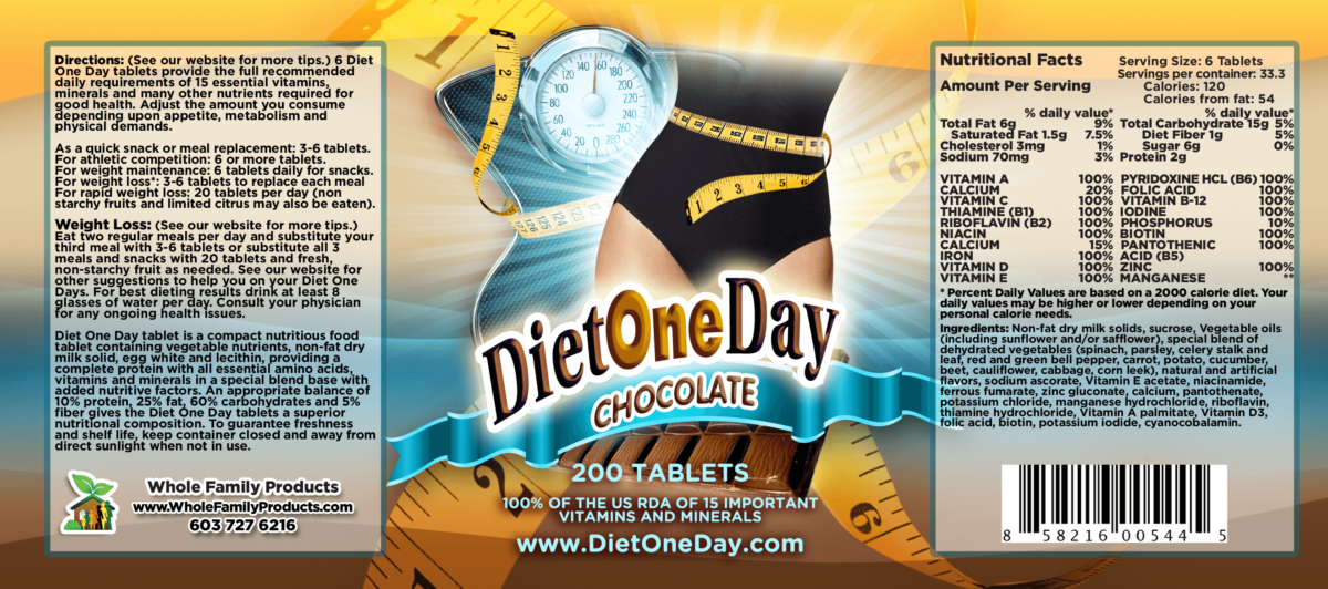 Diet One Day Wafers Chocolate 200ct Product Label