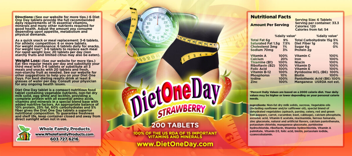Diet One Day Wafers Strawberry 200 Product Label
