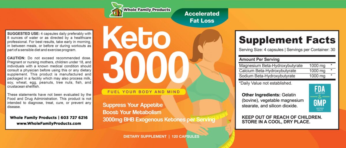 Keto 3000 120 Capsules WFP Product Label