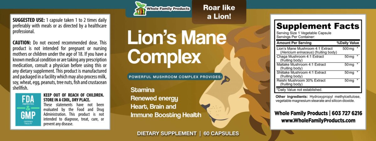Lions Mane Mushroom Complex 60 Capsules WFP Product Label