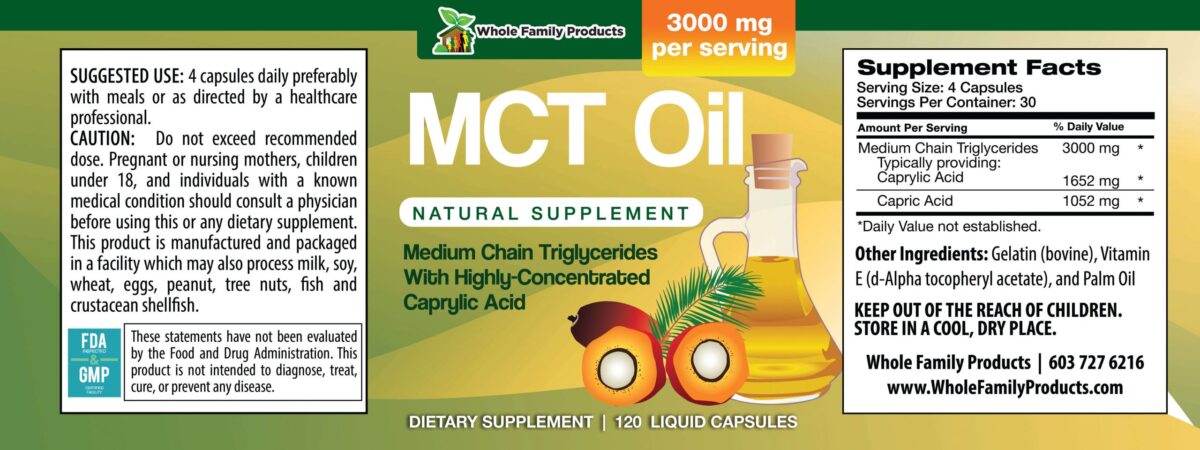 MCT Oil 120 Capsules Product Label