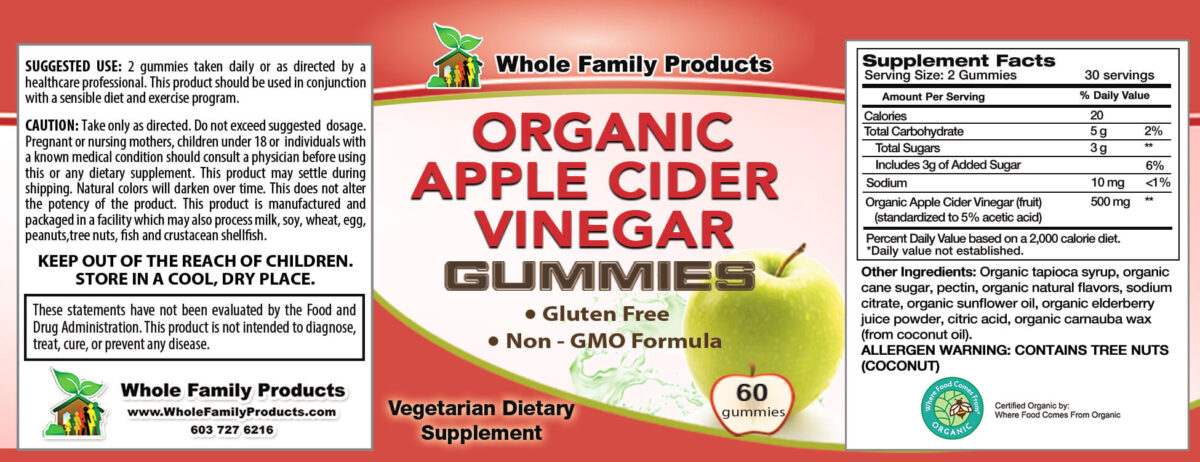Organic Apple Cider Vinegar Gummies Product Label