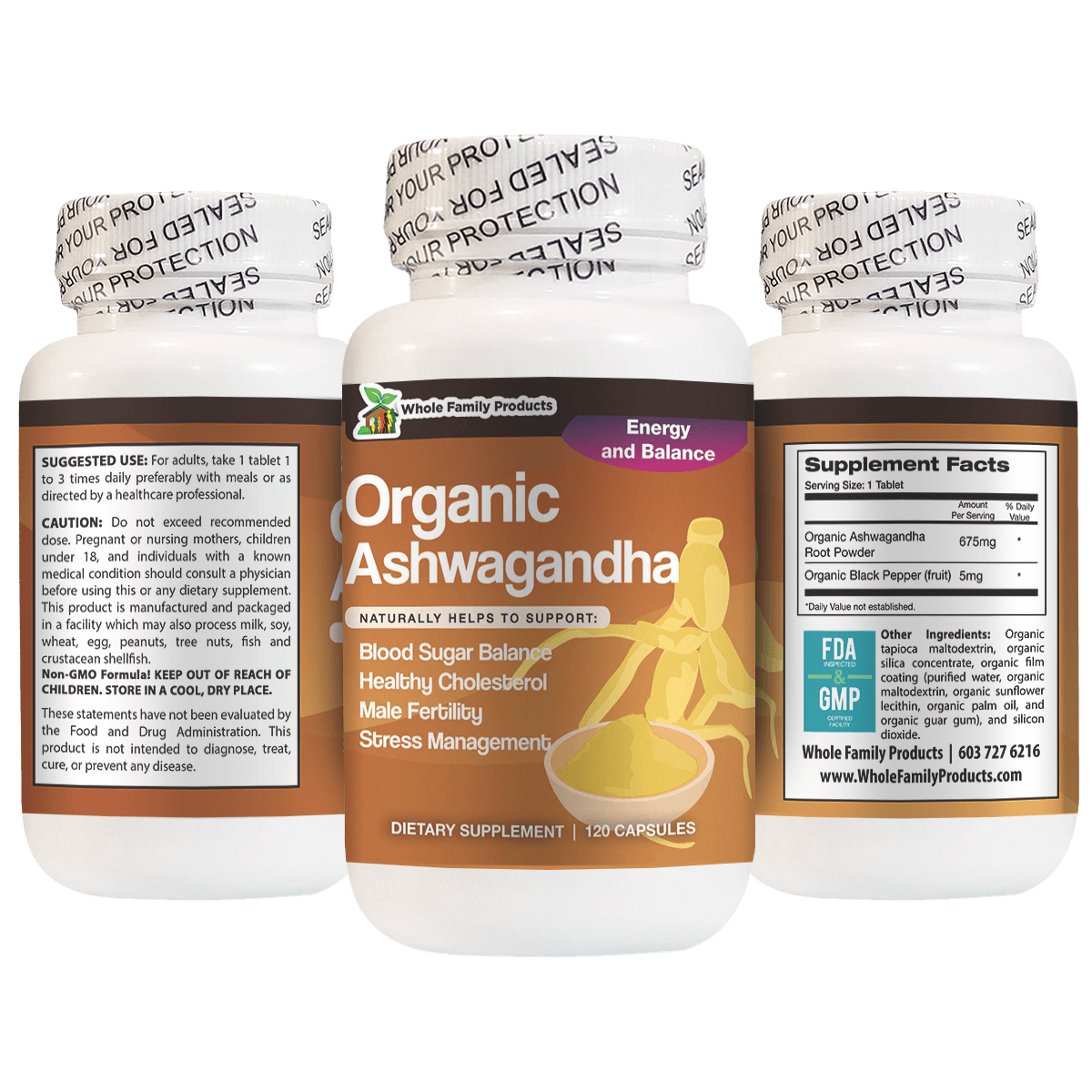 Organic Ashwagandha 120ct Natural Helps To Support Blood Sugar Balance and Stress Management