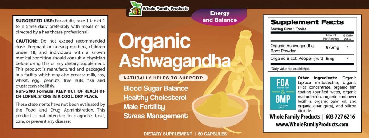 Organic Ashwagandha WFP Product Label